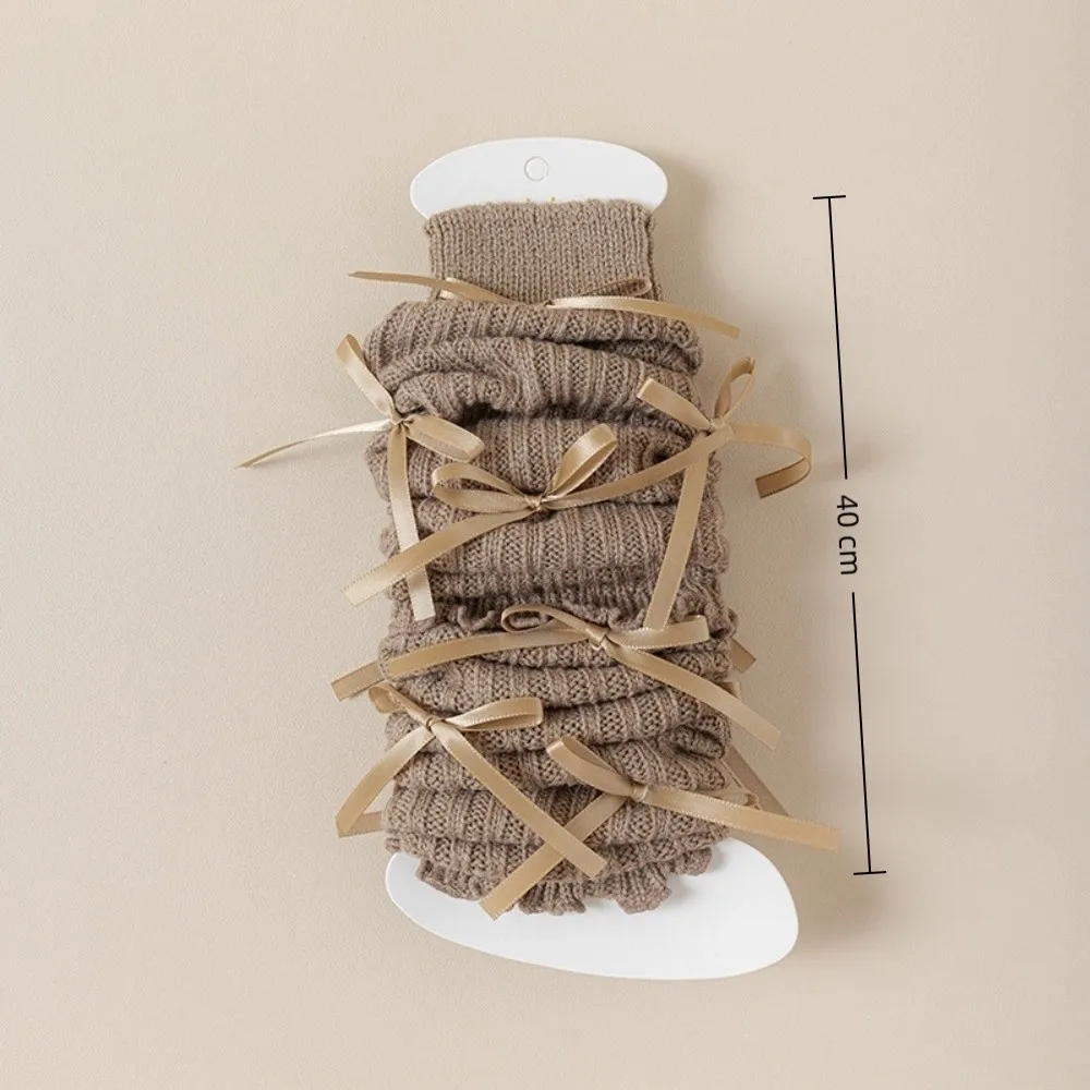 Japanese Y2K Lace Bow Kids Leg Warmers Soft Keep Warm Long Socks Thicken Knitted Leg Covers Autumn Winter