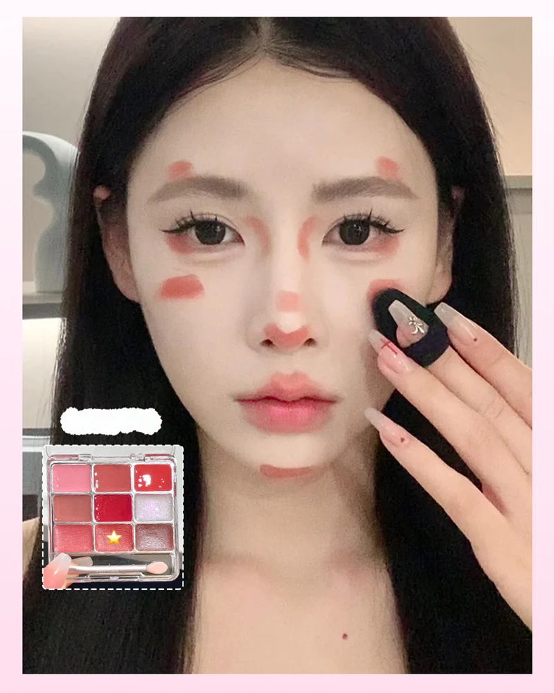 Description Picture 5 of itemColor Tint Lip Jelly Lipstick Palette Waterproof Long Lasting Moisturiz Mirror Water Light Matte DIY Blusher Plate Korean Makeup