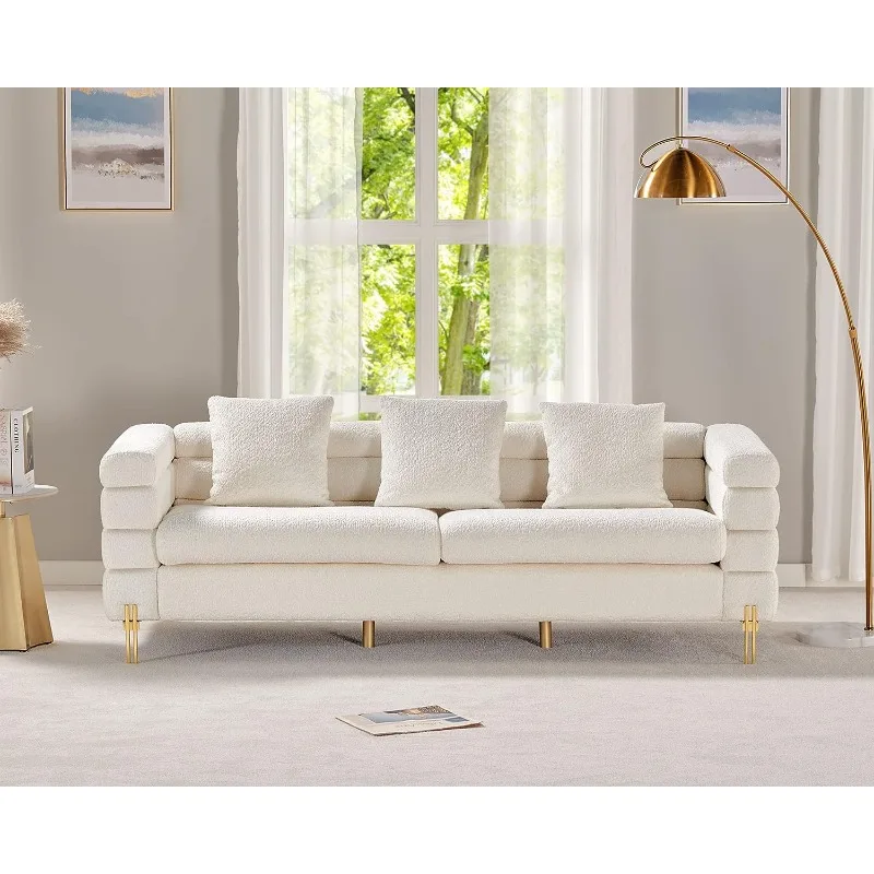 

AMERLIFE Sofa, Oversized Sofa- 85 inch, 3 Seater Sofa Comfy Sofa for Living Room- White Deep Seat Sofa, Bouclé Couch