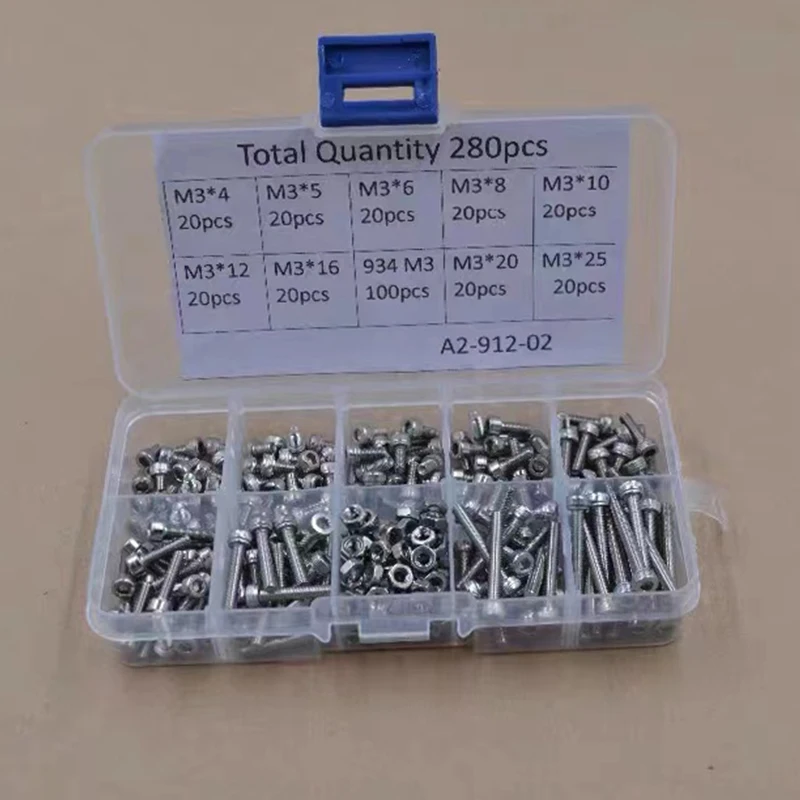 3D Printer Parts 280 pcs M3 Cap Head Hex Socket Bolt Screw Nut DIN912 Black Steel 304 Stainless Steel