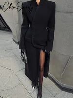 Manteau Long élégant pour femmes, col en v, couleur unie, Slim, simple boutonnage, taille fermée, veste dame, automne hiver 2021, Chic, Streetwear féminin 2