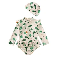Girls Cute Backless Floral One-piece Swimsuit Baby Bikini Swimwear with hat Sun-proof Beach Vacation Toddlers Kids Chic Swimsuit 5