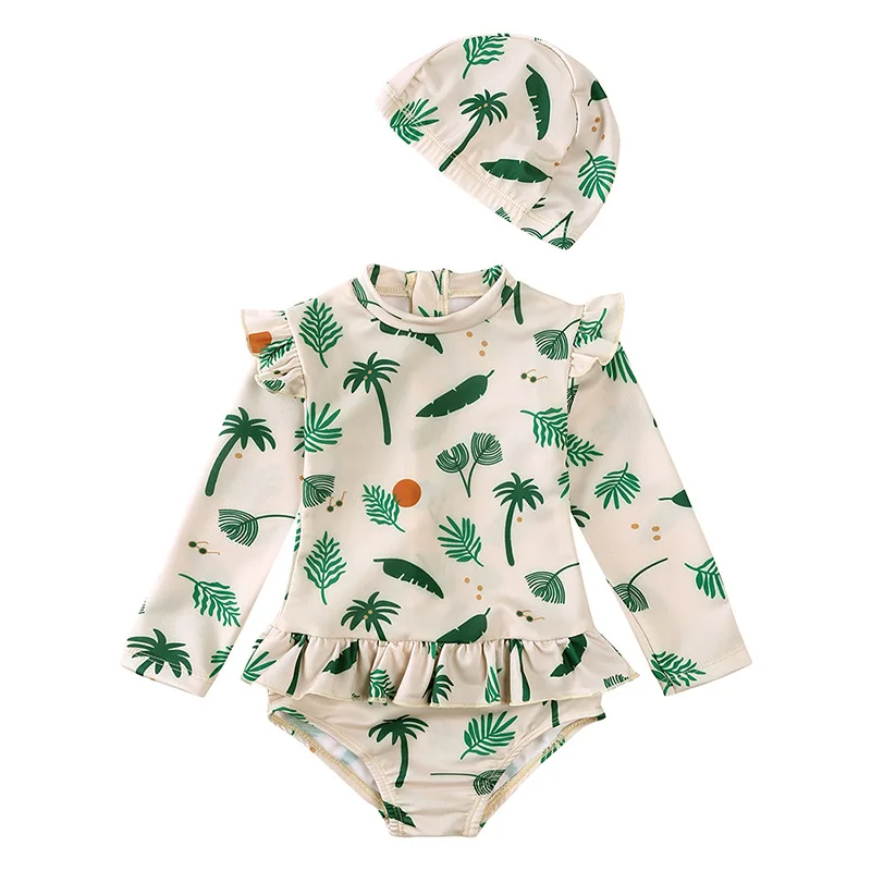 thumbnail image 1 of Traje de baño Floral de una pieza con espalda descubierta para niñas, Bikini para bebé, traje de baño con sombrero, vacaciones en la playa a prueba de sol, traje de baño elegante para niños pequeños, 1 of 5