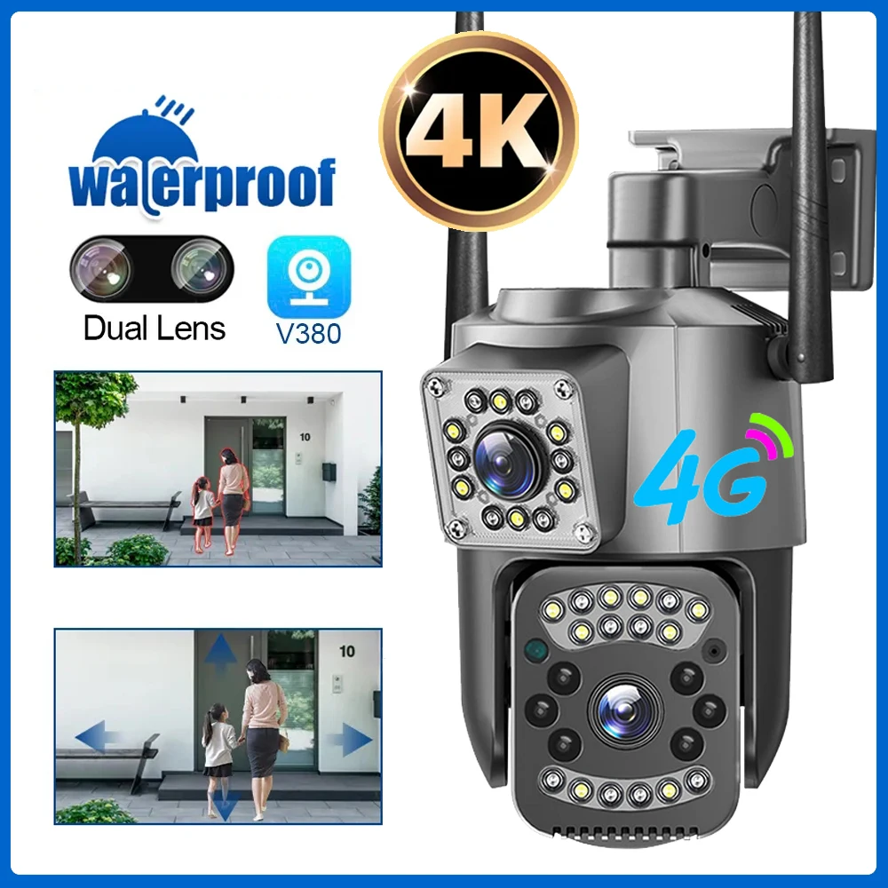 4G Sim Card 4K Camera 2.4G WiFi Network CCTV Security Protection Smart Home PTZ Cameras Surveillance Exterieur Sans Fil 8MP HD