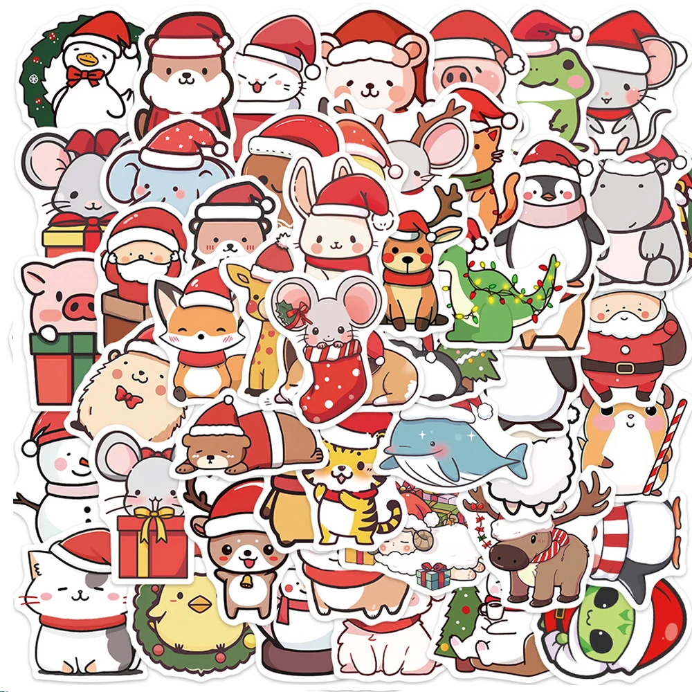 10/30/50PCS Kawaii Christmas Animal Waterproof Sticker Laptop Phone Suitcase Skateboard Fun DIY Graffiti Kids Custom Sticker 10 30 50pcs christmas waterproof graffiti sticker decorative luggage cup laptop phone skateboard guitar scrapbook kids sticker