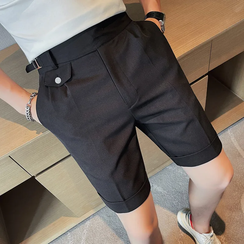 High Quality Summer High Waist Drape Formal Suit Shorts Men Clothing Fashion Business Casual Slim Fit Office Short Pants 29-36