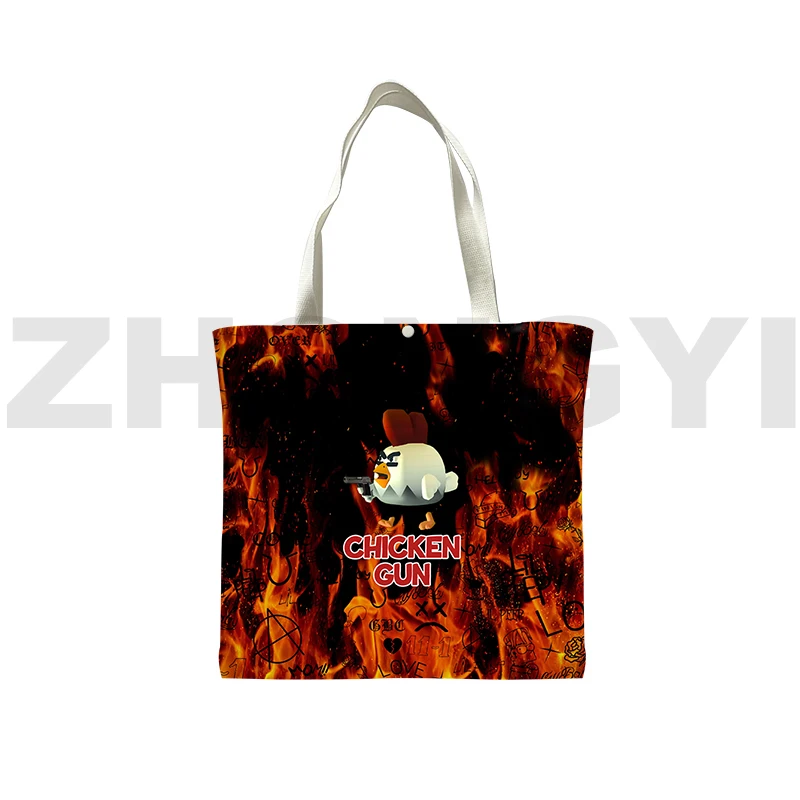 

Популярная мультяшная сумка для покупок с 3D рисунком куриного пистолета, ручные сумки с рисунком из аниме для женщин, Холщовая Сумка-тоут через плечо, сумка-мессенджер