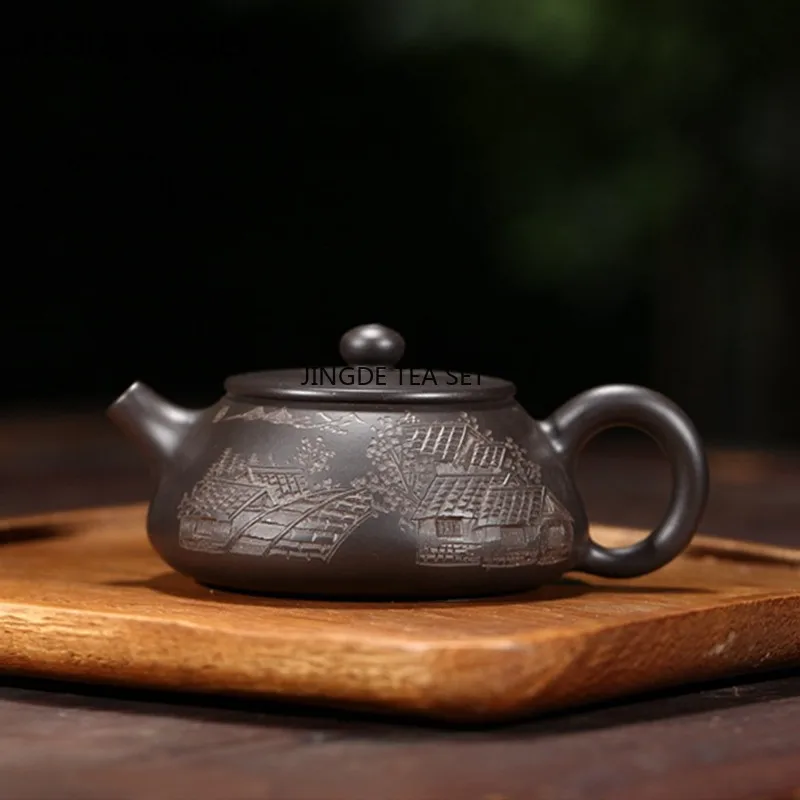 120ml Yixing purple clay teapot raw ore black mud spoon ball hole filter household teapot green tea