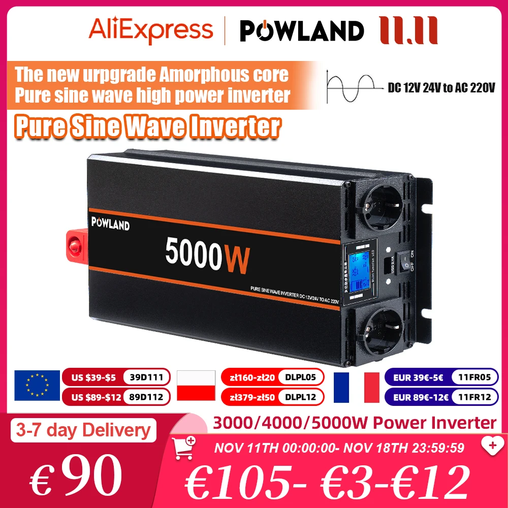 Inverter for auto 12V 220 Potenza 500W/1500W/2000W Convertitore 2 USB