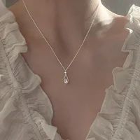 Korean Fashion Zircon Water Drop Pendant Necklace For Women Vintage Elegant Temperament Clavicle Chain Necklace Wedding Jewelry - Image 2