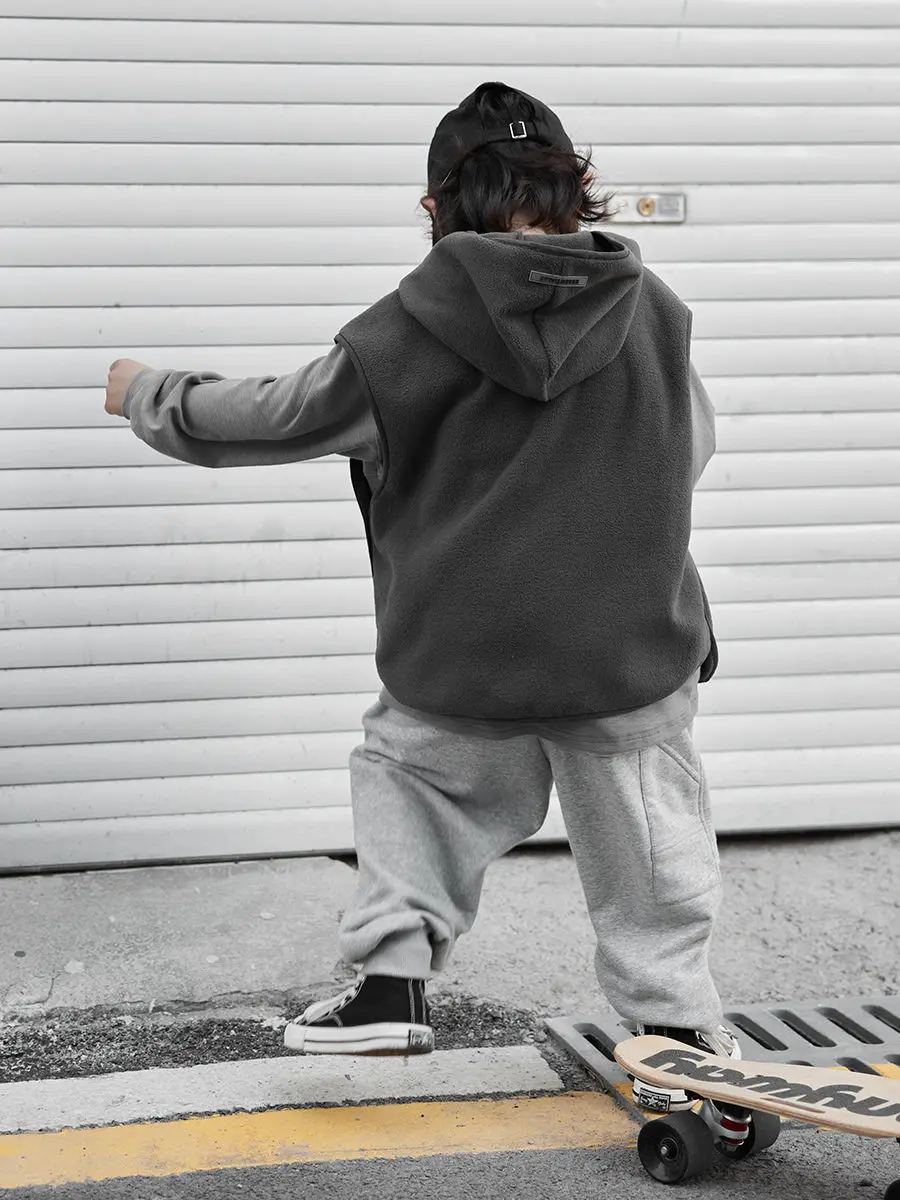 childre Versatile Sport Sleeveless Pocket Hoodie Vest Spring Autumn Warm Boys Solid Color Loose Casual Kids Top waistcoat street