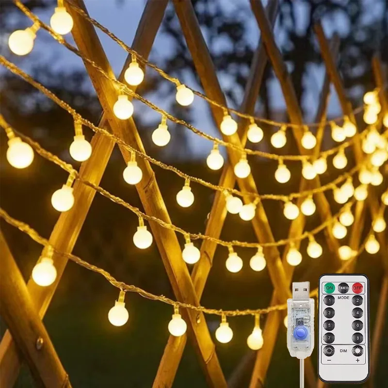 6M/10M USB LED Ball String Lights Waterproof With Remote Control Fairy Garland Lights for Outdoor Indoor Christmas Wedding Decor
