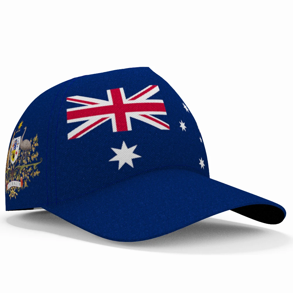 Customizable Australian Themed Navy Blue Baseball Cap with Name, Number, and Team Logo