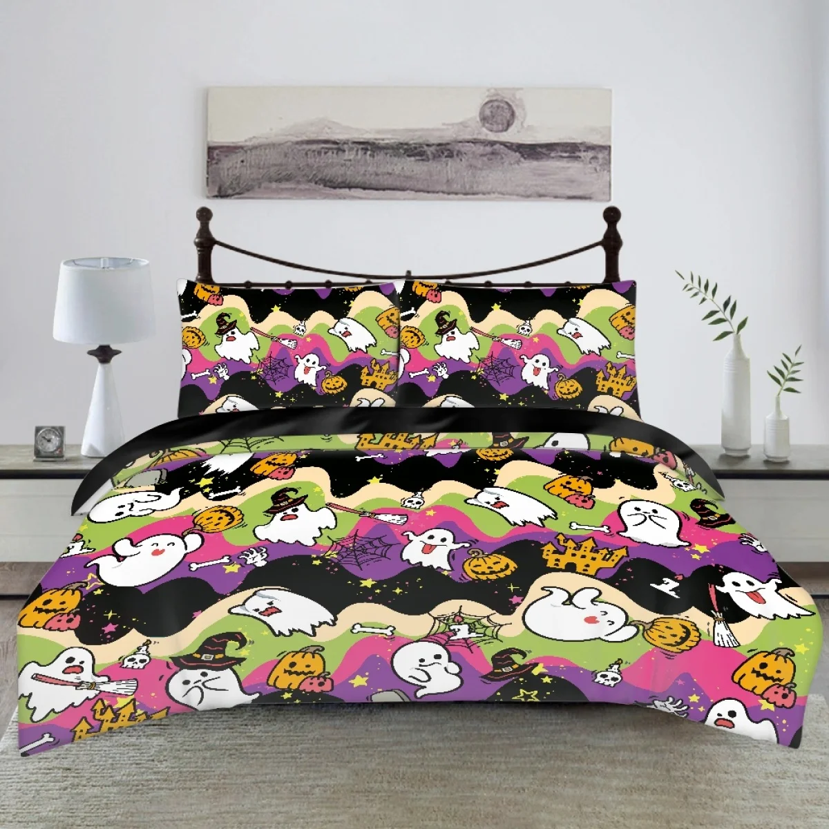 

TOADDMOS Halloween Gift Cute Pumpkin Ghost Skull Print Bedding Set Girls Boys Kids Single Double Size Duvet Cover Pillowcase New