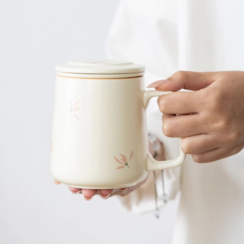 Chinese Style Ceramic Mugs, Home Personal Office Creative Teacup With Cover, Filtered Tea Water Separation, Tea Cups, 400ml, 1Pc