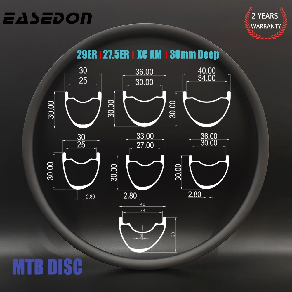 EASEDON Carbon Rim, 29ER 27.5 Inch MTB Bike Disc 30mm Deep 30 33 36 40mm Wide Symmetry Asymmetry XC AM Mountain Bicycle Wheel Tubeless