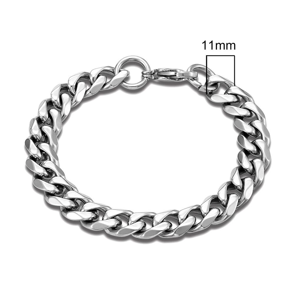 MKENDN 3-11mm Locomotive Men Punk Rock Stainless Steel Curb Cuban Link Chain Silver Color Bracelet For Women Biker Jewelry images - 6