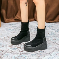 Women's Boots 2022 Autumn Winter Botines Chelsea Short Platform Shoes Chunky Elegant Ankle Black  and Low Price - Image 2