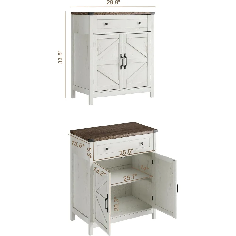 Farmhouse Kitchen Storage Cabinet with Drawer, White Coffee Bar Sideboard for Living Room