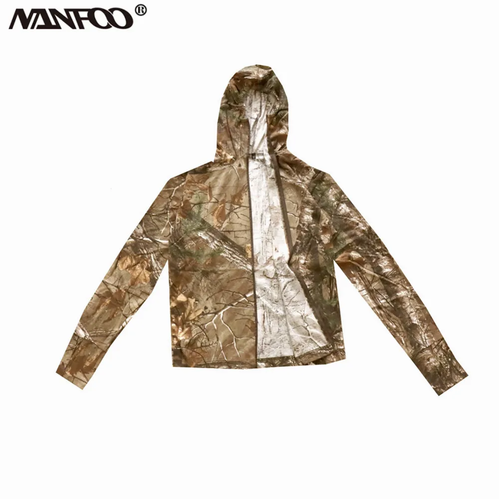 Summer Men's Sunproof Slim Front Zip Fishing Clothing Full Cotton Breathable Hooded Jacket Bionic Camouflage Hunting Jacket