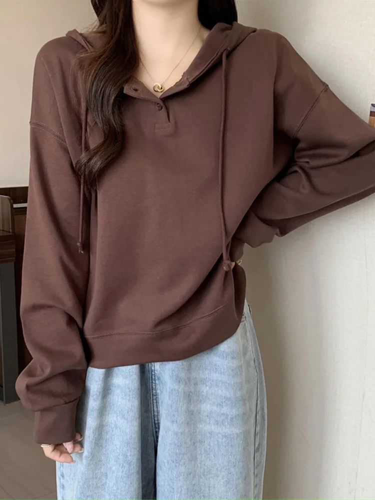

korean oversized hoodie spring autumn thin Hooded Sweatshirt long sleeve solid Hoodies Women harajuku Streetwear k pop Clothes