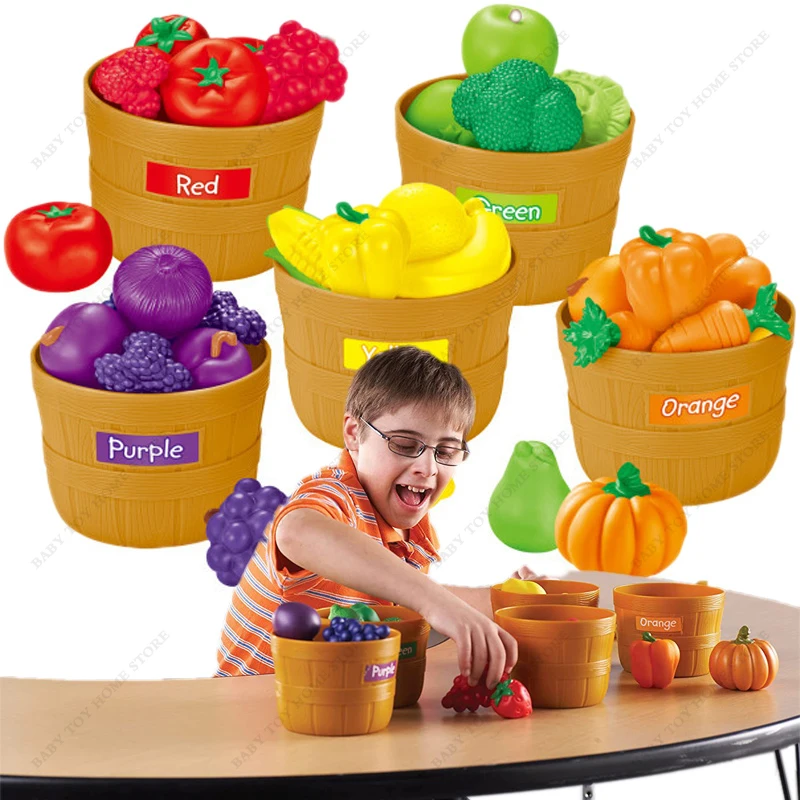  Pretend-Play-Set-Fruit-Vegetable-with-Storage-Bucket-Toys-Montessori Illustration 
