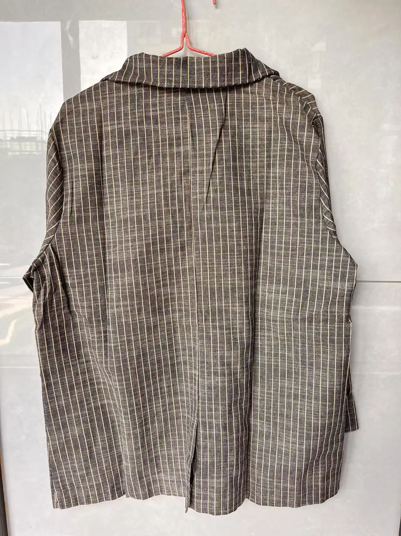 Spring summer new style literary leisure cotton linen striped one-button small suit wide-leg pants temperament fashion set women