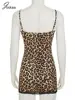 Joskaa Lace Patchwork Leopard Print Mini Dress Women Sexy Adjustable Shoulder Strap Sleeveless Body-Shaping Robe Party Clubwear 5