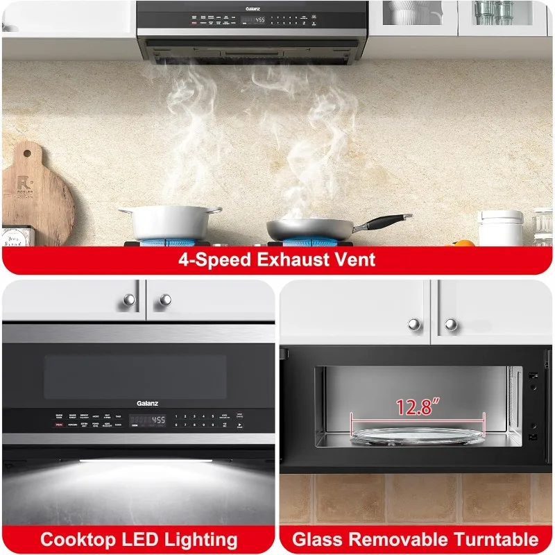 Galanz GLOMJK12S2SWN10 Low Profile Over The Range Microwave Hood Combination Steam & Sensor Cooking, 11 Power Levels, 1.2 Cu Ft 5