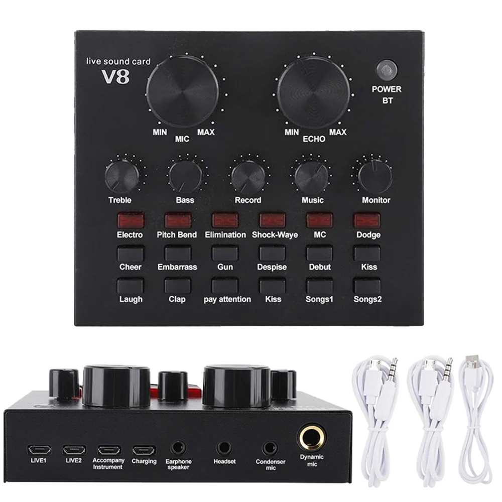 V8 Sound Card Audio Set Interface External Usb Live Microphone Sound Card Bluetooth Function For Computer Pc Mobile Phone Singin audio interface mixer soundcard microphone