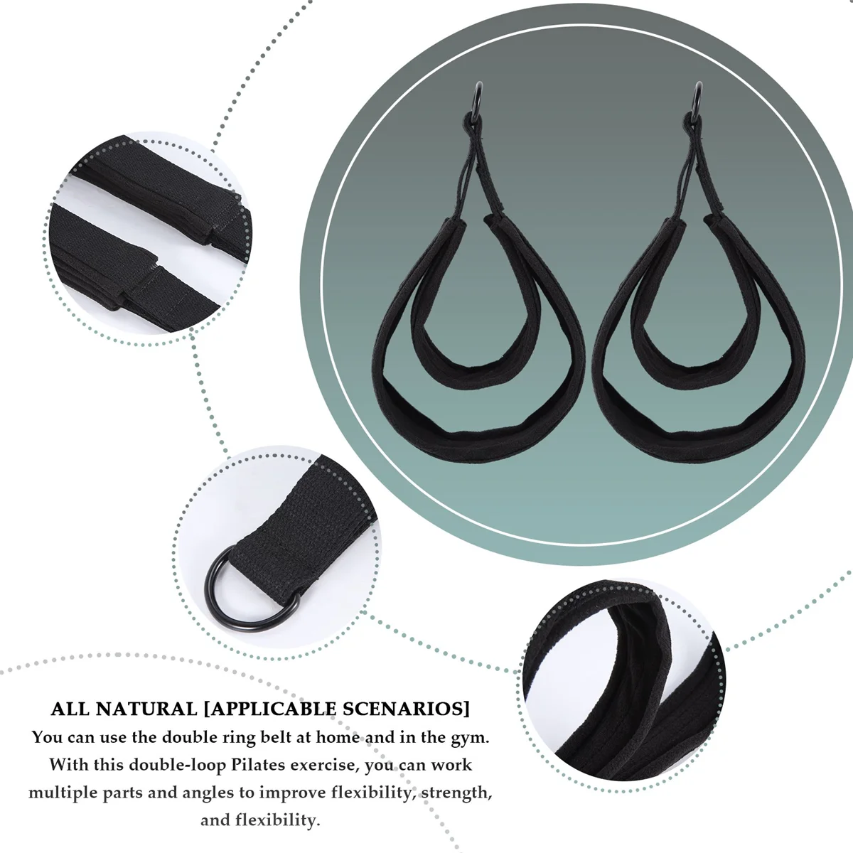2PCS Pilates Double Loop Straps,Feet Fitness Equipment Straps, Yoga Pilates Double Loop Straps Padded D-Ring Ankle Strap