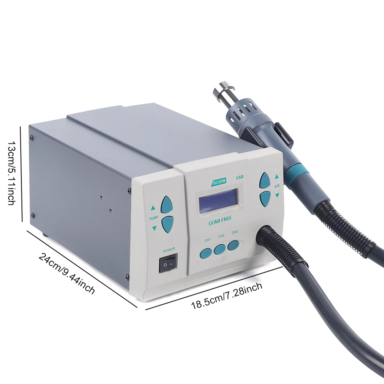 Soldering Station 1KW Lead-free Digital Display Hot Air Gun 110V Temperature 100℃~500℃ 6