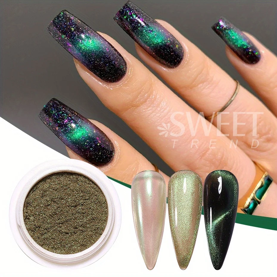 6pcs Cat Eye Magnetic Powder Nail Glitter Aurora Effect Shinning Crystal Chrome Pigment Purple Green Gel Polish Manicure Flash