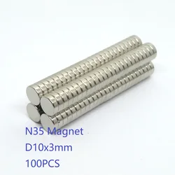 Pack of 50 - 100 Strong Disc Neodymium Rare Earth Magnets 10x3 mm (100PCS D10x3mm)