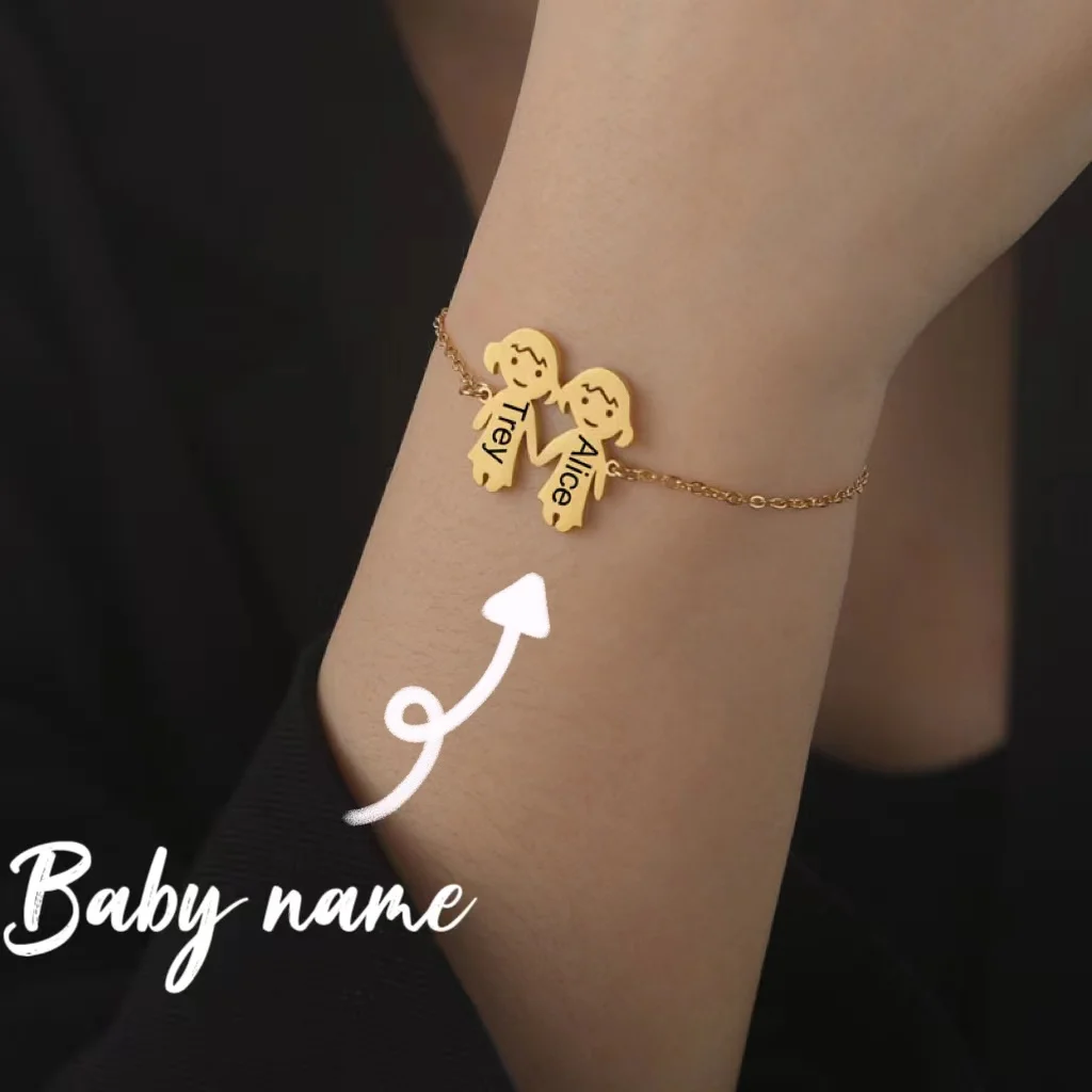 

Персонализированный браслет из нержавеющей стали с именем ребенка для детей, браслет на заказ с датой для семьи, ювелирные изделия, бижутерия, подарок на день рождения