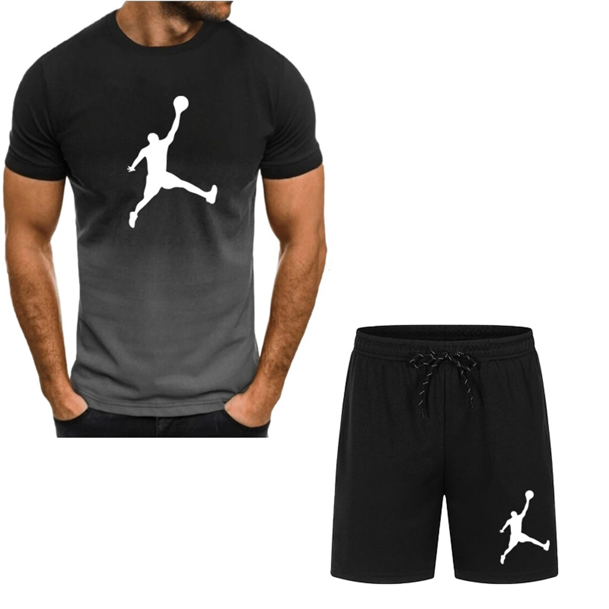

Новый мужской костюм с принтом slam dunk, повседневный спортивный костюм с коротким рукавом, модный и красивый мужской костюм с коротким рукавом, большой размер loo