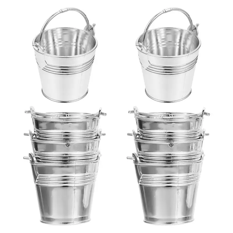 10Pcs Mini Snack Bucket Party Candy Storage Biscuit Packing Bucket Silver