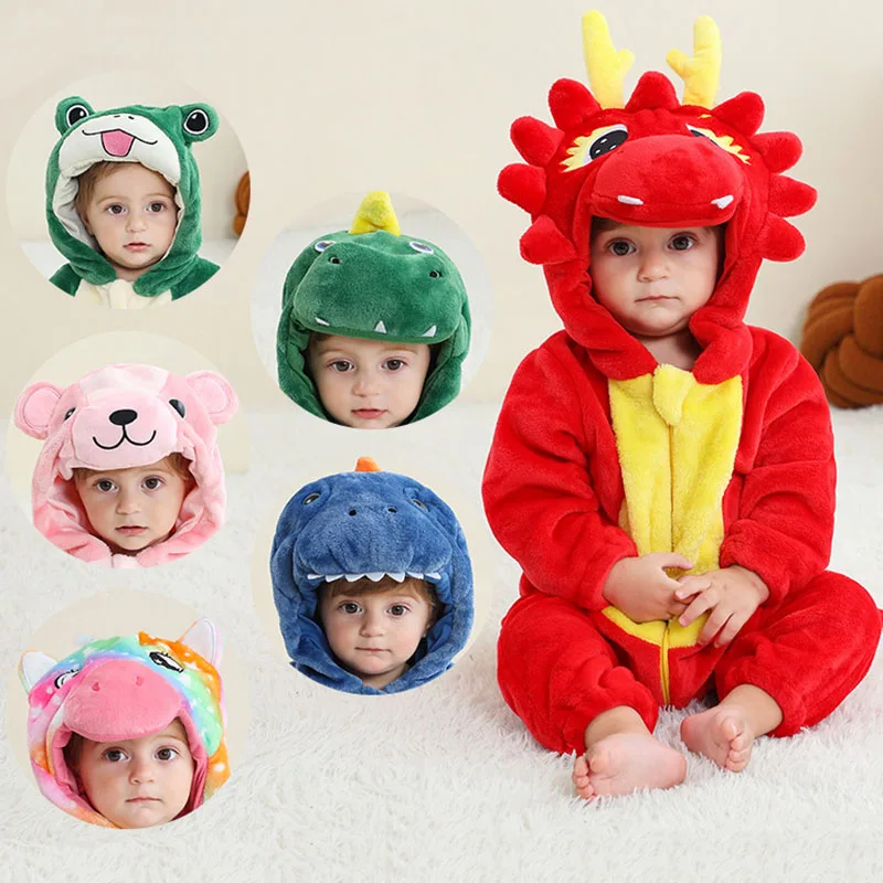 

Зимний фланелевый комбинезон для новорожденных мальчиков и девочек, костюм с животными, теплый комбинезон с капюшоном, милый мультяшный костюм для малышей, детские пижамы