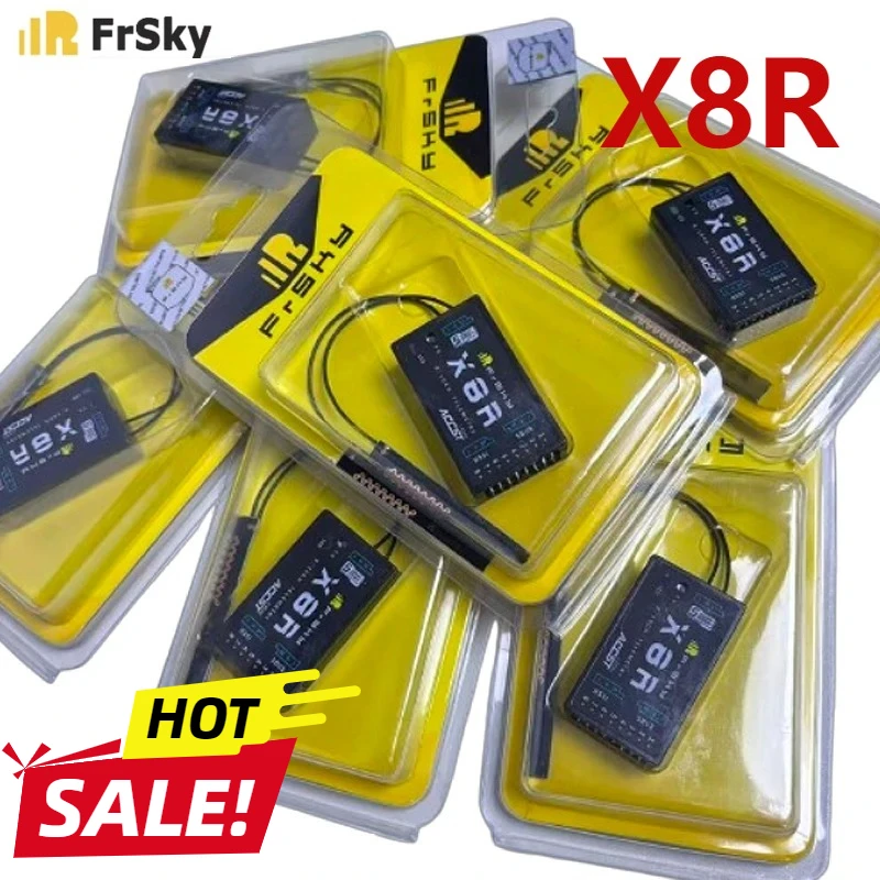 Récepteur FrSky X8R 2.4GHz ACCST 8/16 canaux SBUS pour drone RC avec câbles de liaison et antennes déployées