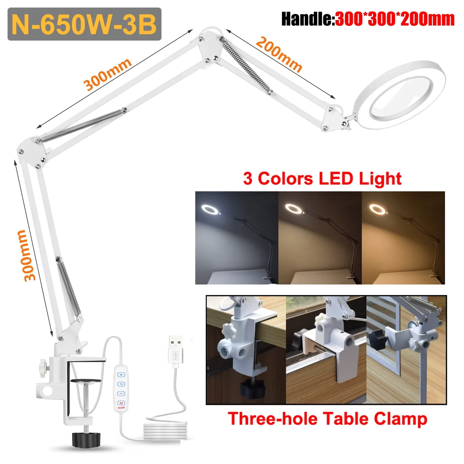 NEWACALOX-유연한 책상 대형 5X USB LED 돋보기, 3 색 조명 돋보기 램프 루페 읽기/재작업/납땜