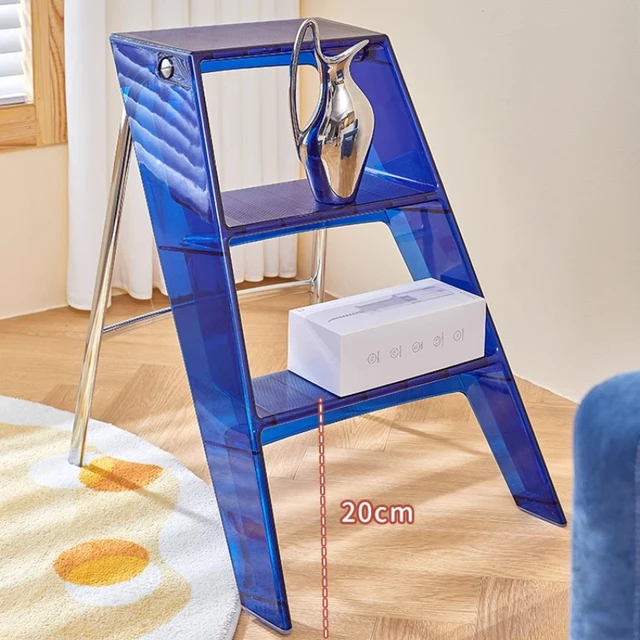 Japanese Style Acrylic Step Ladders Foldable 3-Step Ladder Stool Multifunctional Storage A-Frame Ladder Portable Home Decor Rack