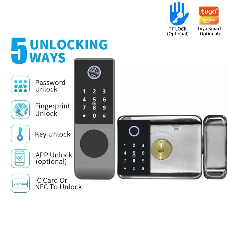 

IP68 Waterproof TUYA WIFI Fingerprint Magnetic Card NFC Password Key Unlock Courtyard Apartment Outdoor TTlock Smart Door Lock