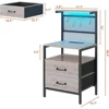 Nightstand Set of 2 with Charging Station and LED Lights,  Bedside Table 36.4 Inch ,  Side Table, Mesh Shelves with Hooks 6
