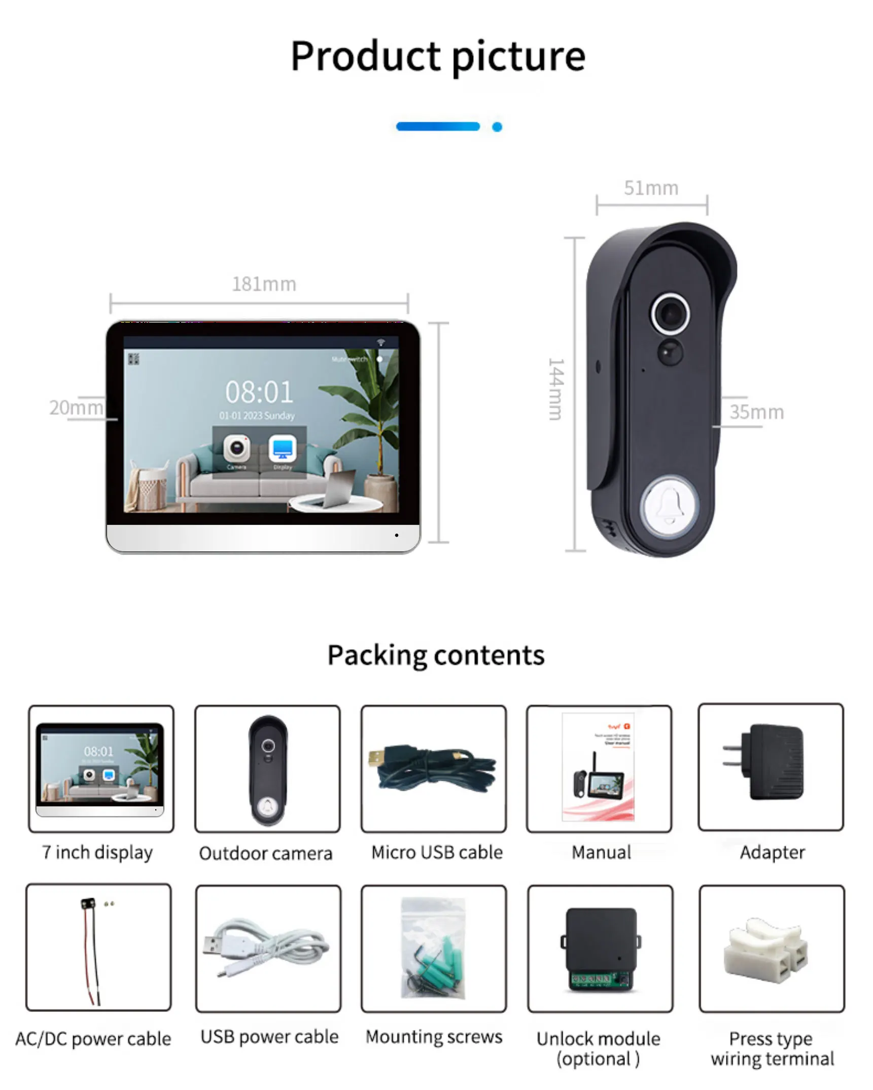 ANJIELO Tuya Smart 1080P Wireless Video Intercom System for Home Apartment Doorb