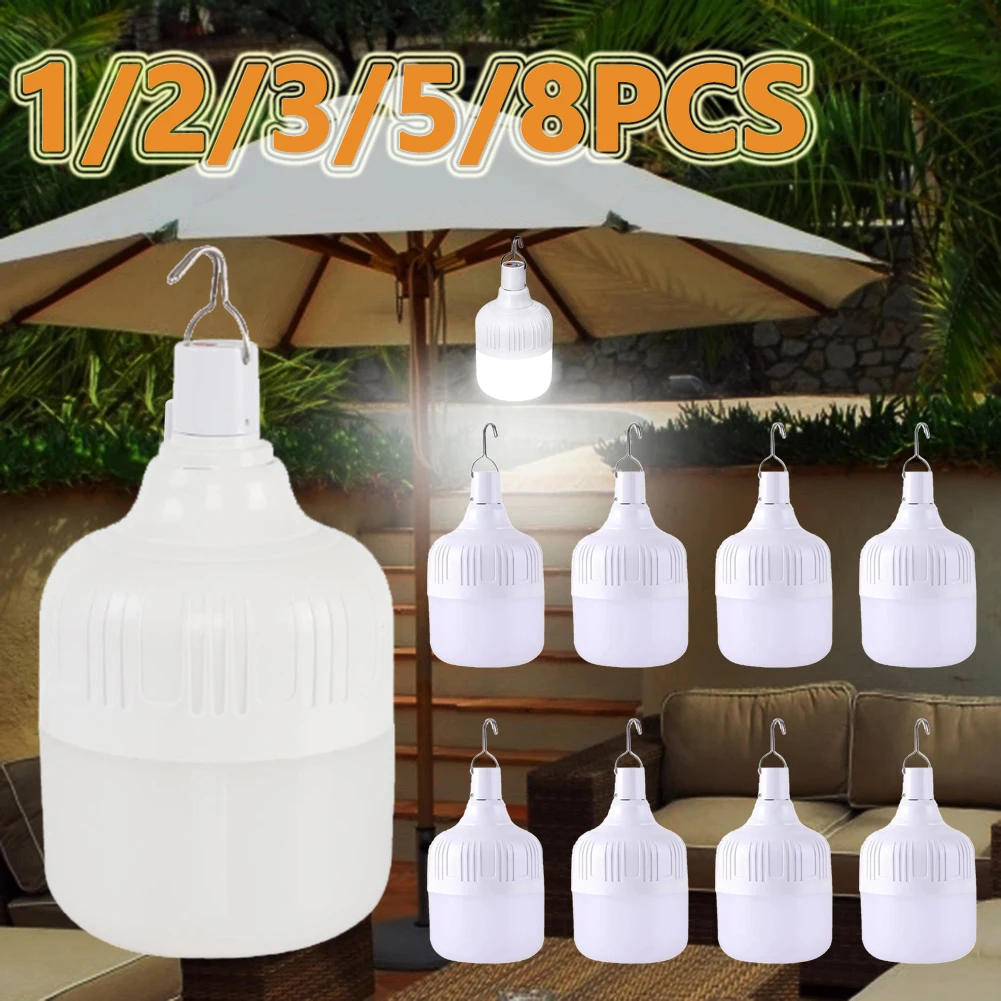 1-8pcs Portable Outdoor Camping Lights USB Rechargeable lamp LED Emergency Bulb Hook High Power Tents Lantern Night Lights Bulb Camping Lights Camping Lamp Solar Lantern