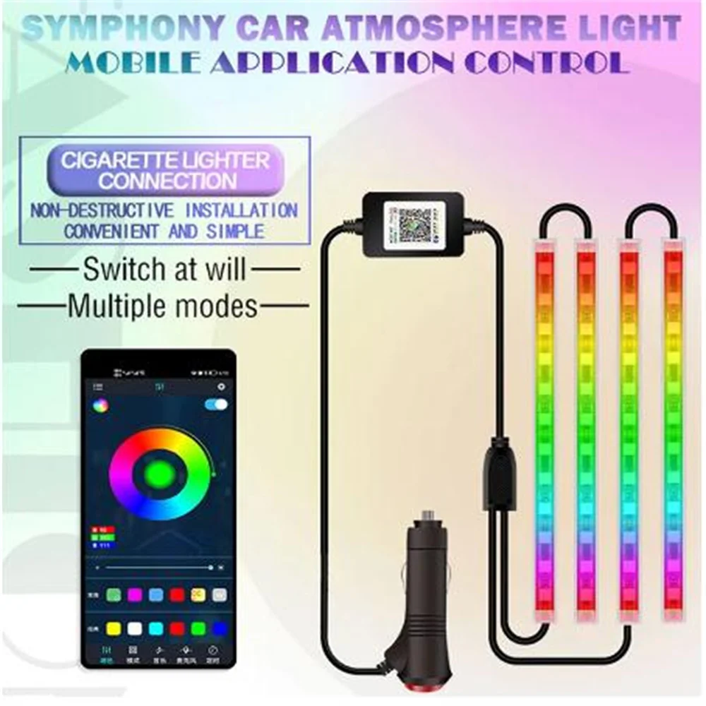 

Streamer Colorful APP Car Interior Ambient Foot Lamp Music Control Neon Mood Light Backlight Auto Decorative Atmosphere Lights