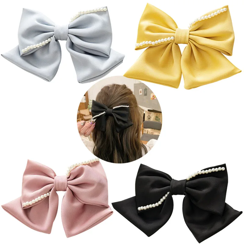 

Элегантные жемчужные стрейсеры, женская искусственная жемчужная атласная Заколка-пряжка с бантом, головной убор, головной убор