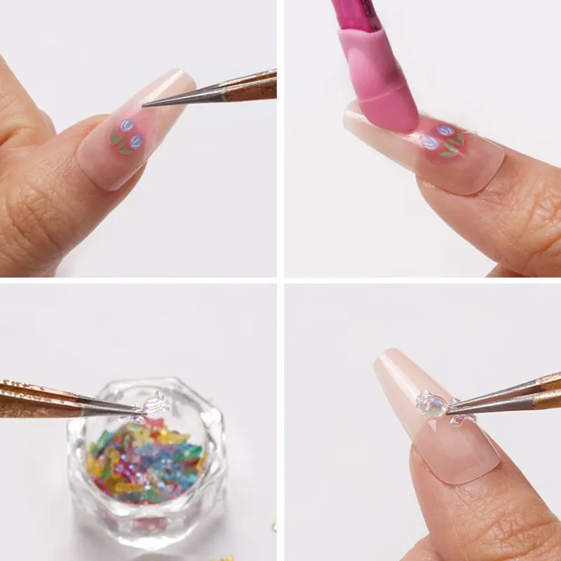 Nail Manicure Tools Tweezers Multifunctional Double Headed Tweezers Nail Clipping Sticker Tape Silicone Pressing Rod Tool 2pc