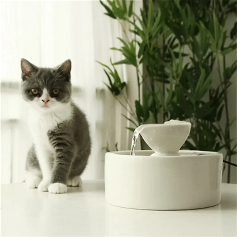 Porcelain Cat Water Fountain Filters 77A Ceramic Cat Drinking - Main Image