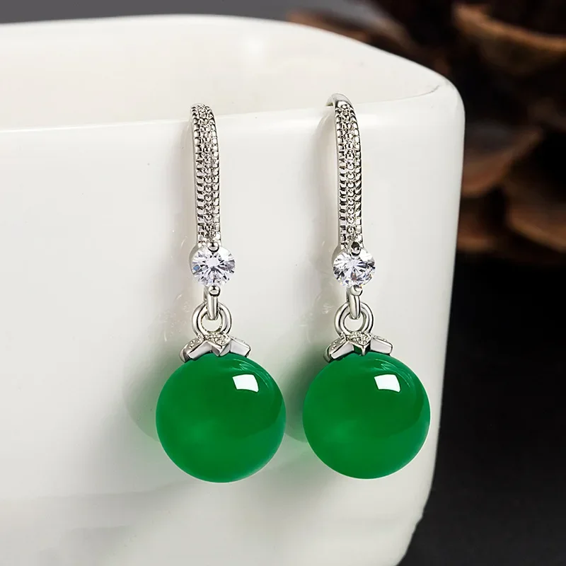 

Natural Green Chalcedony Hand-carved Drop Earrings Fashion Boutique Jewelry Men and Women Green Agate Earrings Gift
